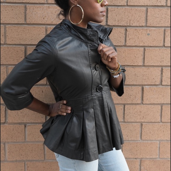 Leather hooded peplum style jacket - Picture 1 of 3